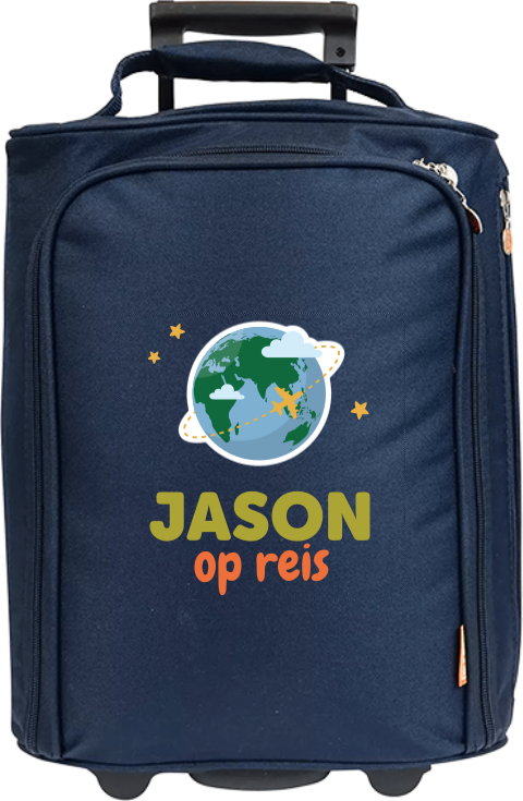 Kindertrolley met naam en wereldbol