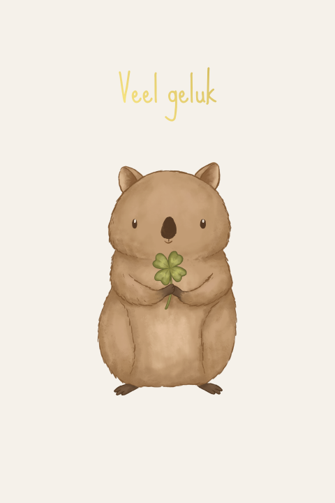 Wenskaart veel geluk met een quokka 
