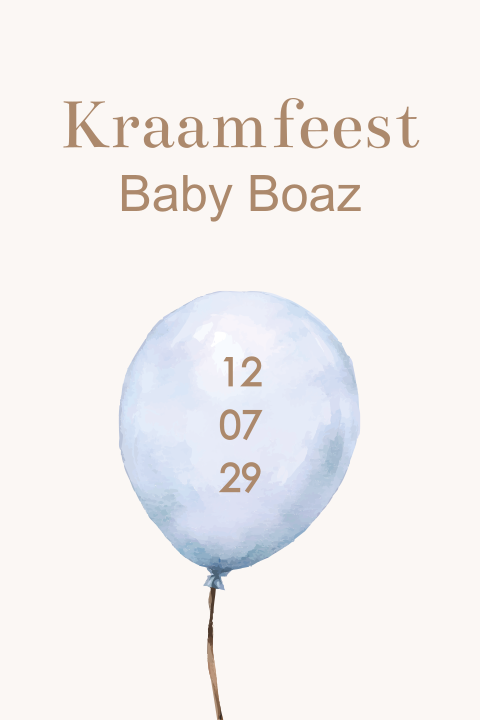 Kraamfeest kaartje met blauwe ballon