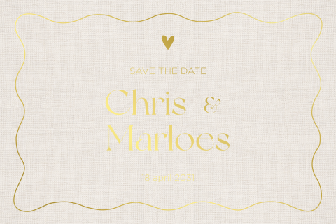 Linnenlook save the date kaart met golflijn en goudfolie