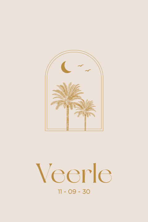 Modern geboortekaartje met palmbomen en maantje