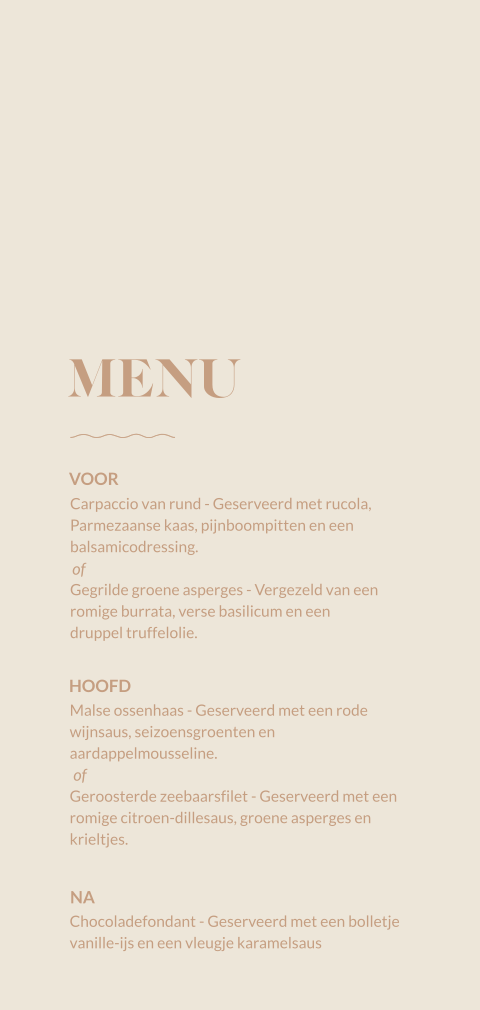 Zand met camel menukaartje typografisch