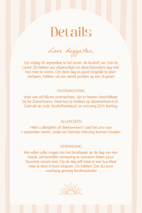 Kaart met extra informatie peach oranje en streep print
