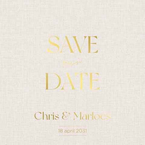Luxe save the date kaart met linnenlook en goudfolie
