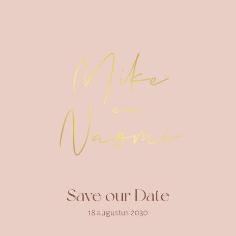 Romantische save the date kaart oudroze met goudfolie