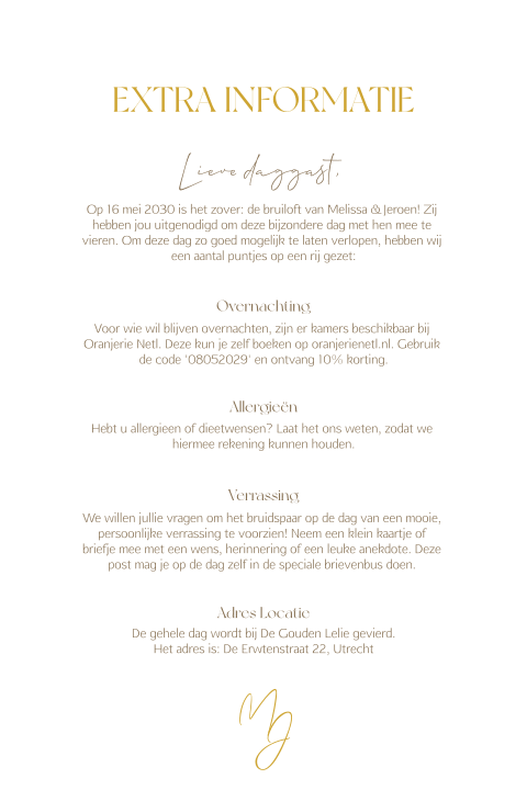 Informatiekaart wit met initialen