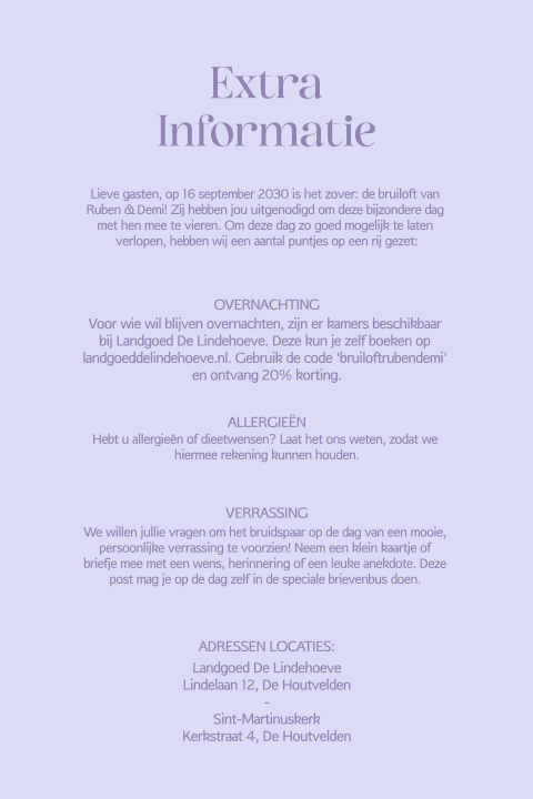 Pastel lila informatiekaart