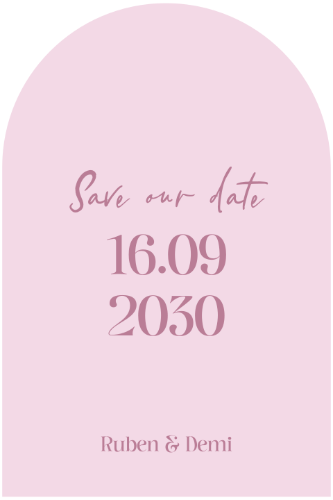 Boogvormige save the date kaart pastelroze