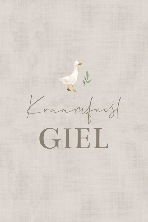 Kraamfeest kaartje gansje met blaadje en linnenlook