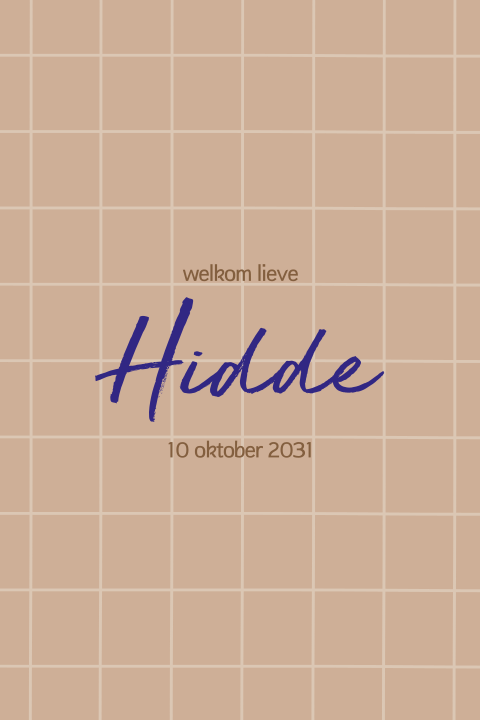 Bruin geboortekaartje grid patroon kobaltblauw