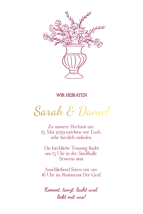 Hochzeitseinladung mit roten Details und Goldfolie - Golden Bloom
