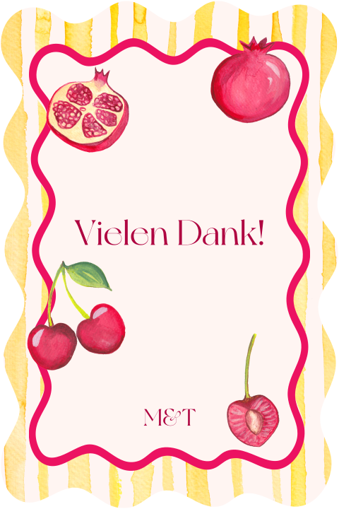 Dankeskarten mit Streifen & Kirschen - Fruchtcocktail