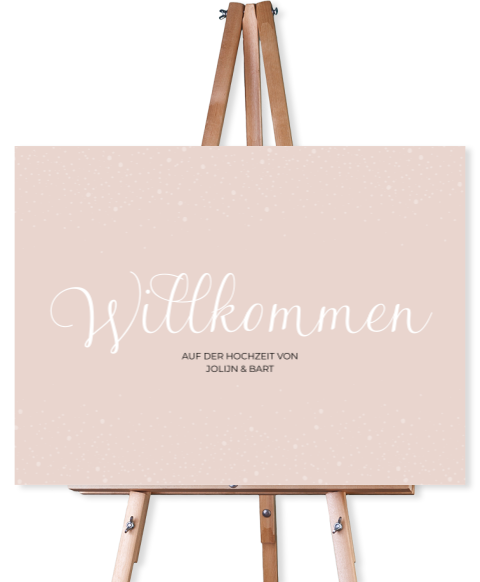 Willkommensschild rosa mit Sprenkeln und Kalligrafie | Zartes Versprechen