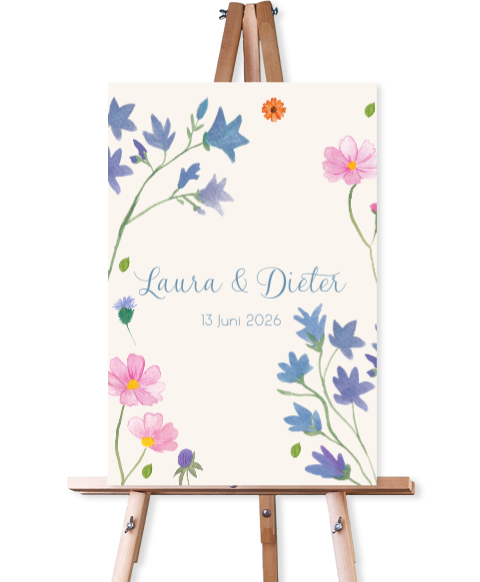 Wilkommemsschild Hochzeit mit Blumen Aquarell - Floral Whispers
