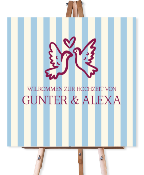 Wilkommemsschild mit Steifen & Tauben - Feathers & Forever