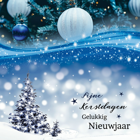 Kerstkaart met blauwe kerstsfeer