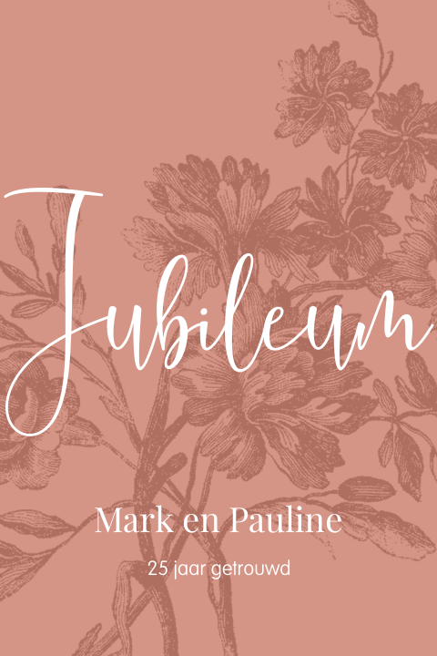 Jubileumkaart met bloementekening voor 25 jaar.