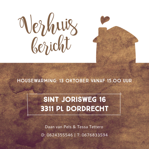 Uitnodiging housewarming huisje roestkleur
