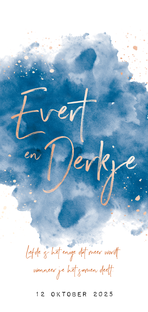 Jubileumkaart blauwe watercolor 60 jaar getrouwd met folie