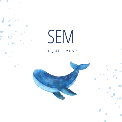 Schattig geboortekaartje met watercolor walvis