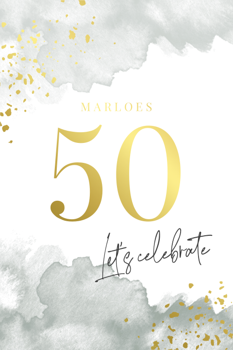 Uitnodiging 50 jaar met goudfolie en groene watercolor