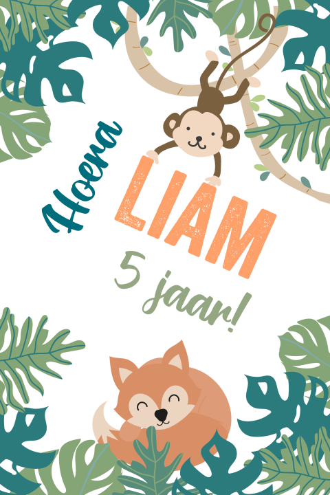 Uitnodiging voor een kinderfeestje met jungle dieren