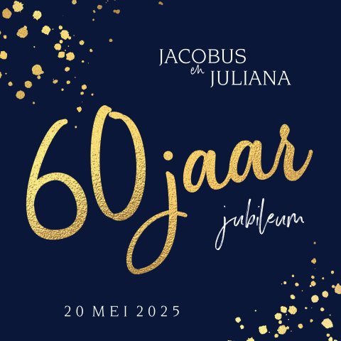 Jubileumkaart donkerblauw 60 jaar getrouwd met goudfolie look