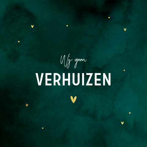 Verhuiskaart donkergroen watercolor en goudfolie