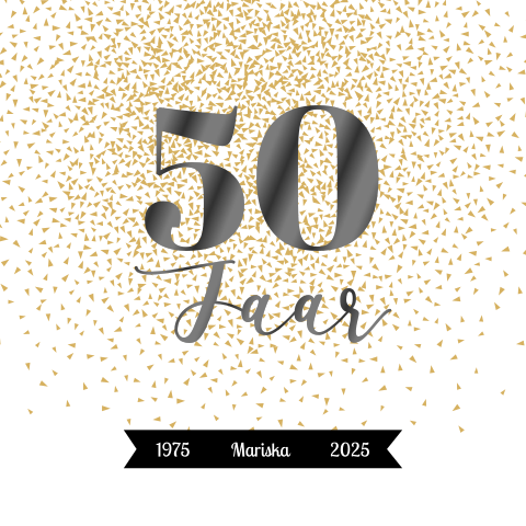 Uitnodiging 50 jaar met zwarte folie en confetti
