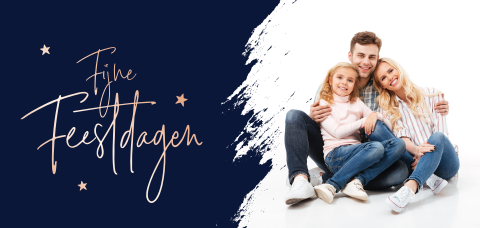 Kerstkaart liggend met sketch, foto en folie