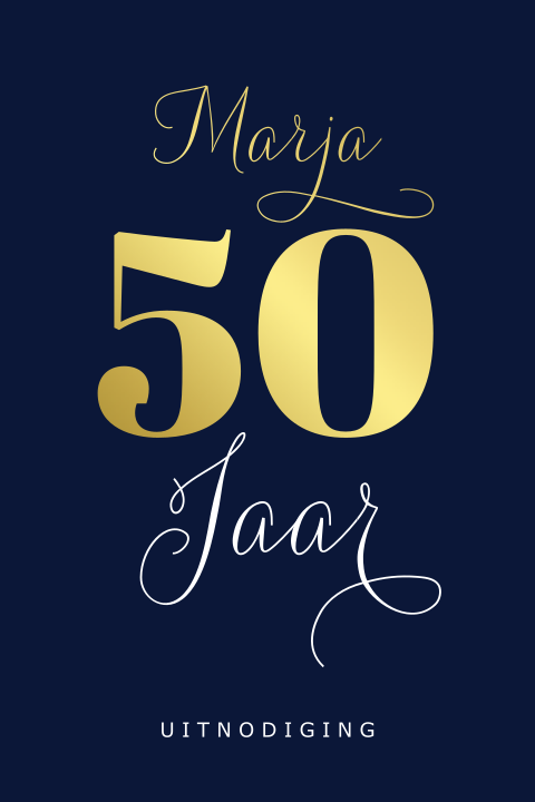 Uitnodiging 50 jaar met goudfolie op donkerblauwe achtergrond