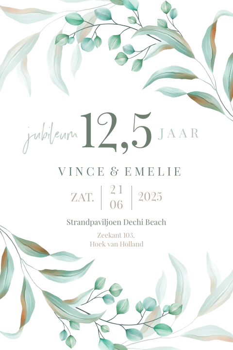 Jubileumkaart uitnodiging botanisch 12,5 jaar getrouwd