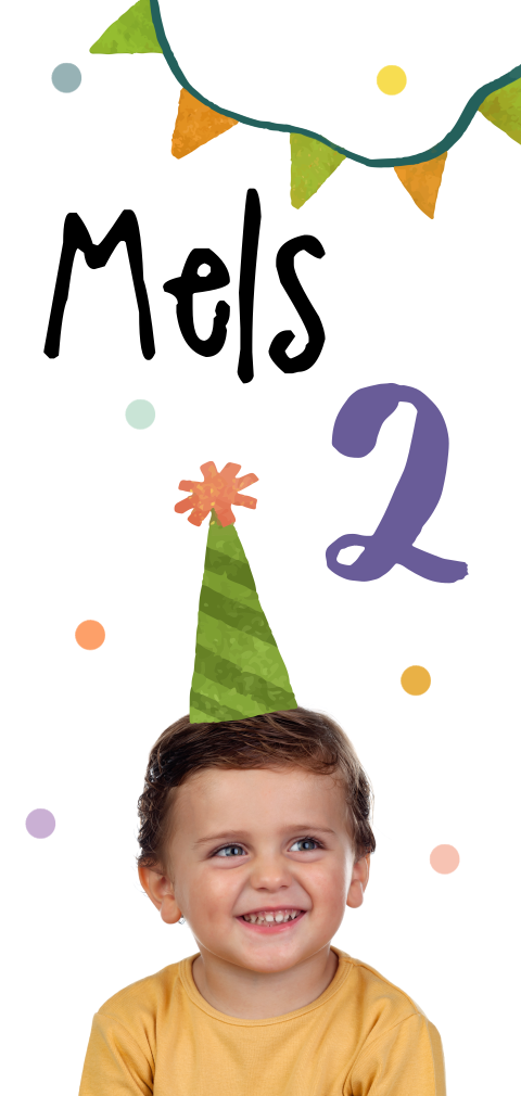 Uitnodiging voor verjaardag met eigen foto en feestmuts