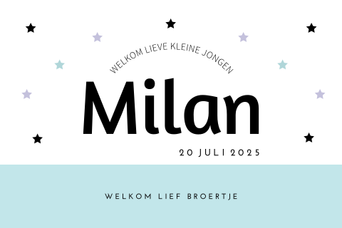 Hip geboortekaartje jongen blauw met sterretjes