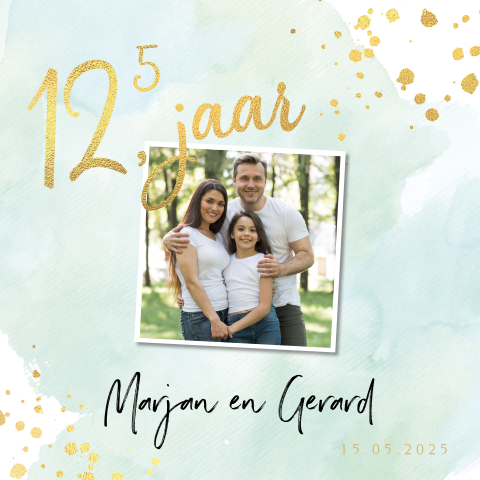 Jubileumkaart watercolor mint 12,5 jaar getrouwd goudfolie look