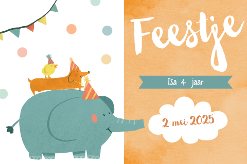 Uitnodiging voor kinderfeestje met 3 vrolijke diertjes