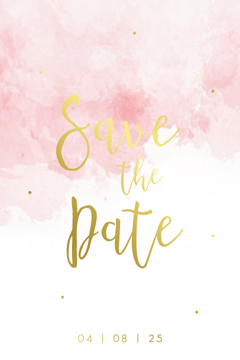 Trendy save the date kaart roze watercolor met goudfolie