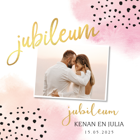 Jubileumkaart stippen en watercolor 12,5 jaar getrouwd goudfolie look
