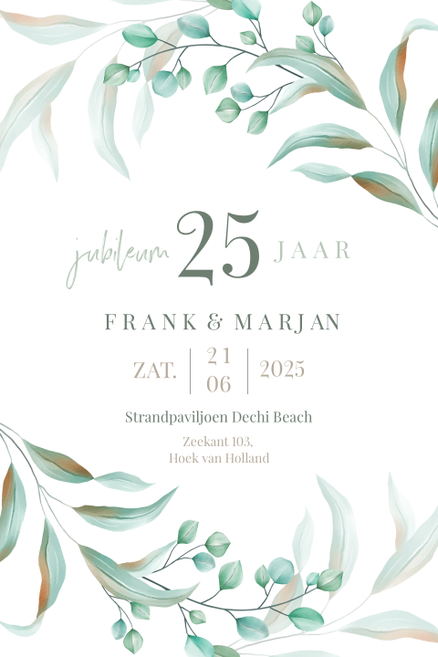 Jubileumkaart uitnodiging botanisch 25 jaar getrouwd