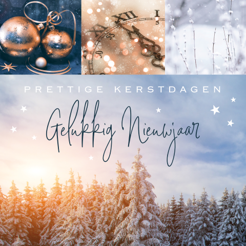 Sfeervolle kerstkaart met winterse plaatjes