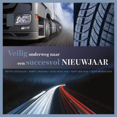 Kerstkaart transport vrachtwagen veilig onderweg