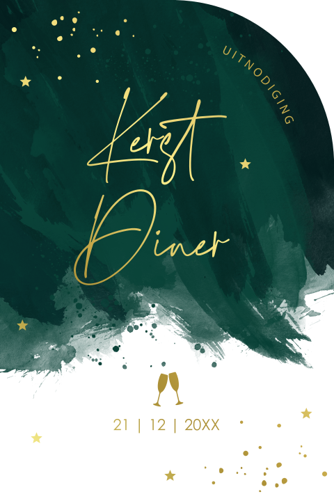 Kerstdiner uitnodiging zakelijk boog vorm groen watercolor goudfolie