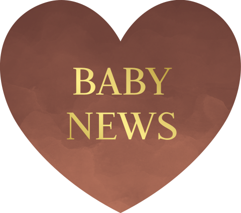 Sluitsticker hartje roestbruin "baby news" goudfolie