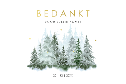 Bedankkaart winter wedding forrest groen goudfolie