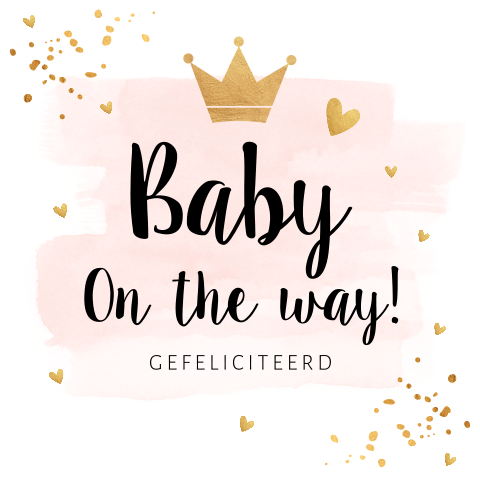 Felicitatie kaart zwangerschap roze waterverf goudlook
