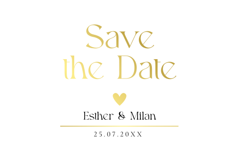 Save the Date kaart clean wit met goudfolie