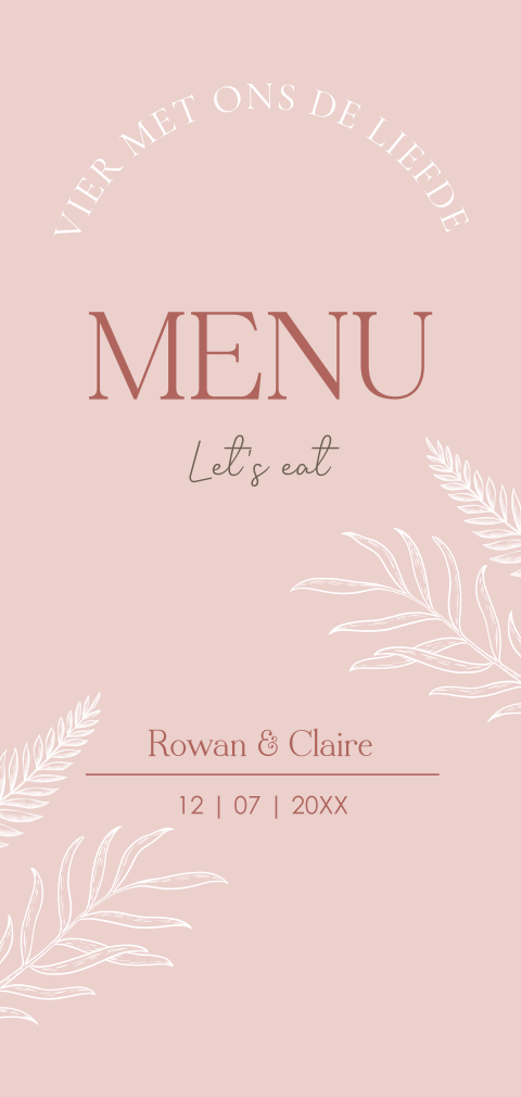Menukaart huwelijk roze modern typografie