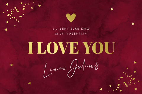 Valentijnskaart rood Love You goudfolie