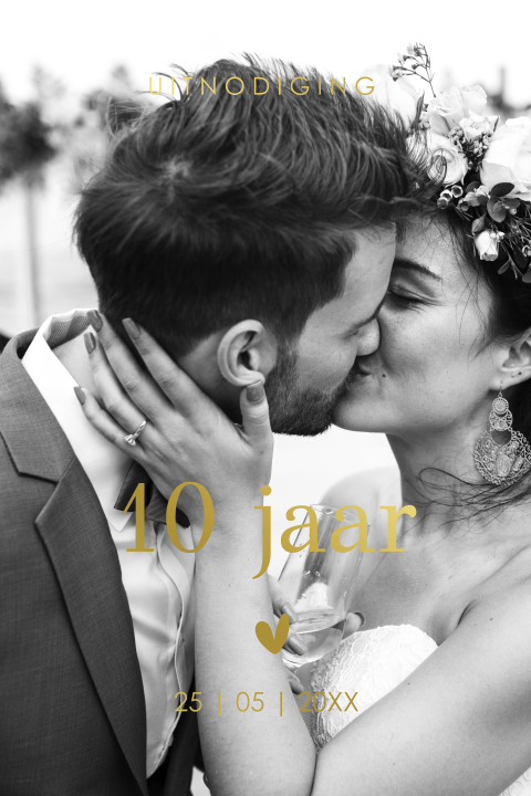 Uitnodiging huwelijk jubileum 10 jaar getrouwd eigen foto goudfolie