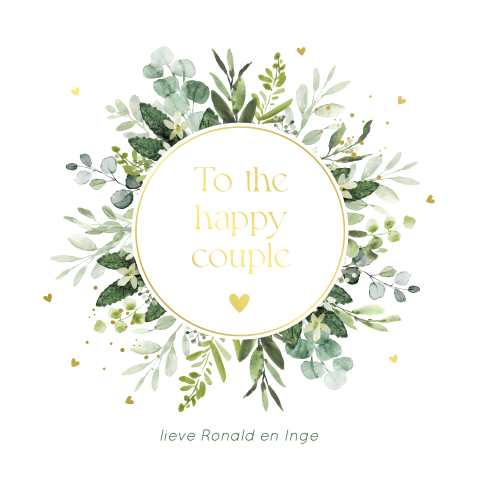 Felicitatie pas getrouwd floral botanisch goudfolie